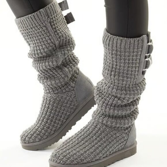 UGG Classic Solene Tall Knit Boots Grey Size 8 - Picture 1 of 9